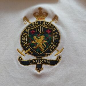 Lauren Ralph Lauren Cream 3/4 Sleeve Split Neck Polo With Embroidery Crest